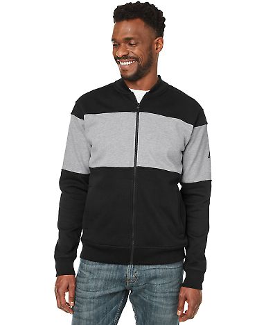 Nautica N17928 Anchor Fleece Colorblocked Bomber J in Black/ oxford heather front view