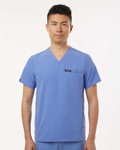 Jaanuu M10002 Platt 3-Pocket Scrub V-Neck Top in Ceil blue front view