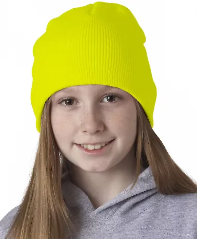 8131 UltraClub® Acrylic Knit Beanie SAFETY YELLOW front view