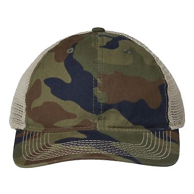 The Game Hats GB880 Soft Trucker Cap in Woodland/ khaki front view