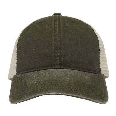 The Game Hats GB460 Pigment-Dyed Trucker Cap in Army green/ stone front view