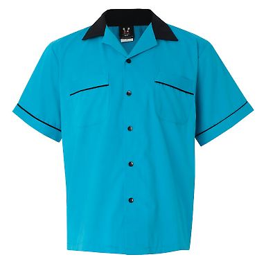 Hilton HP2244 GM Legend Bowling Shirt in Turquoise/ black front view
