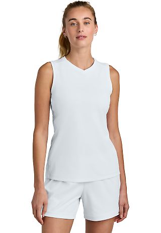 Sport Tek LST441 Sport-Tek Women's Club Sleeveless in Wht/wht front view