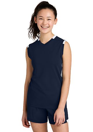Sport Tek YST441 Sport-Tek Youth Club Sleeveless V in Trnv/white front view