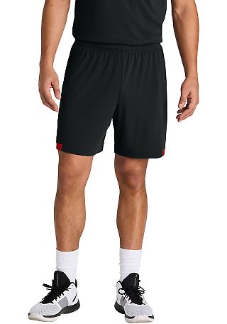 Sport Tek ST442 Sport-Tek Club 7 Short in Blk/dpred front view