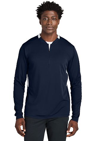Sport Tek ST443 Sport-Tek Club 1/4-Zip Pullover in Trnv/white front view