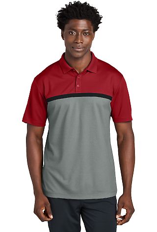 Sport Tek ST741 Sport-Tek UV Micropique Colorblock in Dr/gcch/bk front view