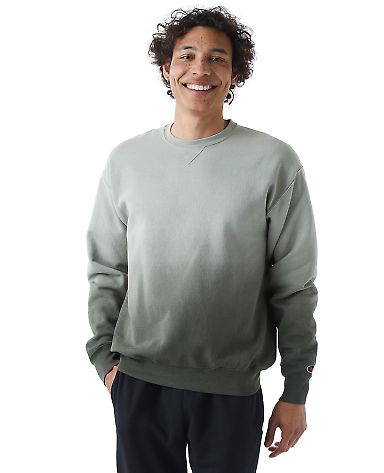 Champion Clothing CD400D Dip Dye Crewneck Sweatshi in Army ombre front view
