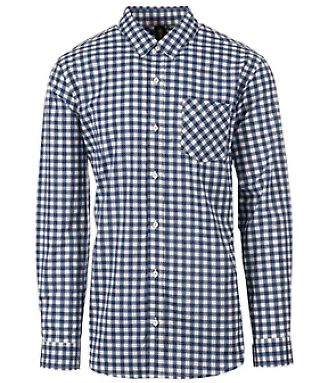 Burnside Clothing B3291 Men's Stretch Poplin in Navy/ white gingham front view