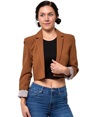 Stilo Apparel FS27396 Cropped Blazer Jacket in Brown front view