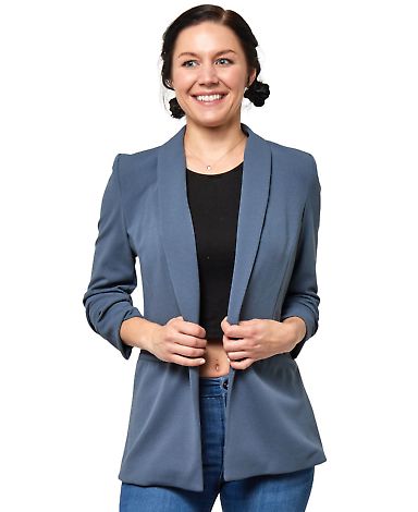 Stilo Apparel FS18888 3/4 Roughed Sleeve Blazer in Vintage blue front view
