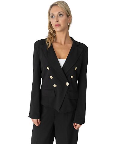 Stilo Apparel FS29894 KNIT CREPE NOTCHED LAPEL COL in Black front view