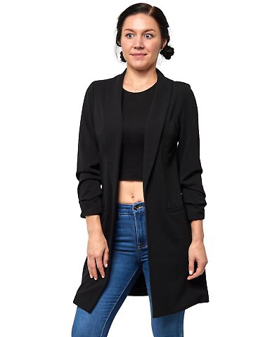 Stilo Apparel FS24542 Classic Long Blazer Roushed  in Black front view