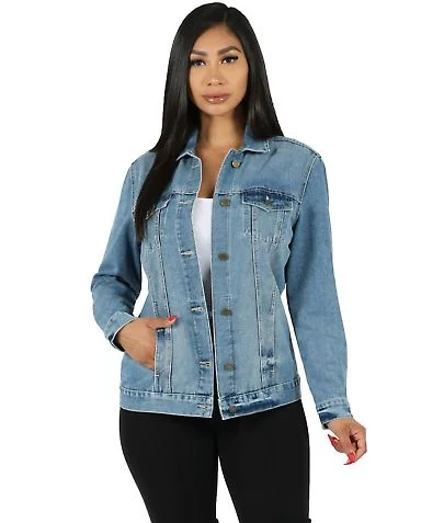 Stilo Apparel FS17864 Oversized Solid Denim Jacket in Denim front view