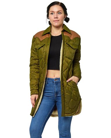 Stilo Apparel FS28446 Quilted Western Duster with  in Miltary green front view