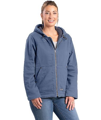 Berne Apparel WHJ48 Women's Sherpa-Lined Twill Hoo in Steel blue front view
