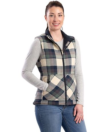 Berne Apparel WV16 Women's Insulated Flannel Vest in Plaid cream jade front view
