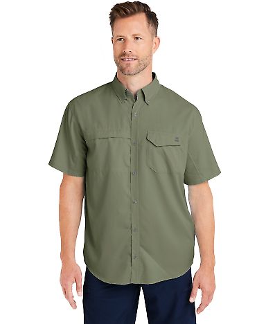 HUK  H150171 Tide Point Short Sleeve Shirt in Moss front view