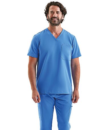 Onna NN200 Limitless V-Neck Stretch Scrub Top in Ceil blue front view