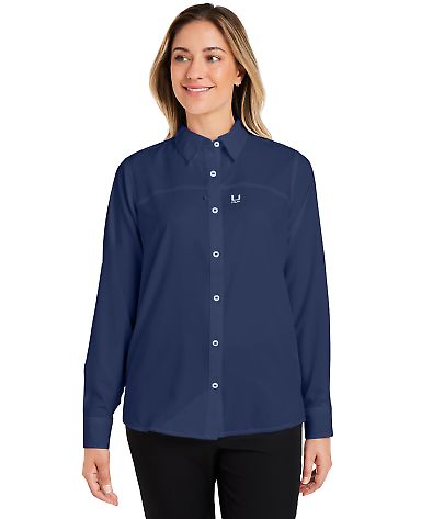 HUK  H615006 Women's Tide Point Long Sleeve Shirt in Naval academy front view