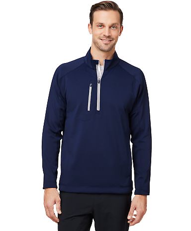 Zero Restriction L330 Quarter-Zip Pullover in Navy/ metallic silver front view