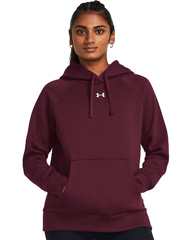 Under Armour 1379500 Women's Rival Fleece Hooded S in Maroon/ wht _609 front view