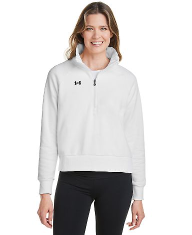 Under Armour 1379492 Women's Rival Fleece Quarter- in White/ black_100 front view