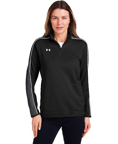 Under Armour 1383274 Women's Command Quarter-Zip 2 in Black/ white_001 front view