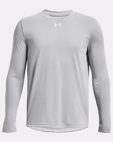 Under Armour 1377488 Youth Tech™ Team Long Sleev in Mod grey light heather/ white front view