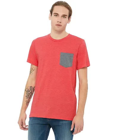 BELLA+CANVAS 3021 Unisex Cotton Pocket Tee in Hthr red/ dp hth front view