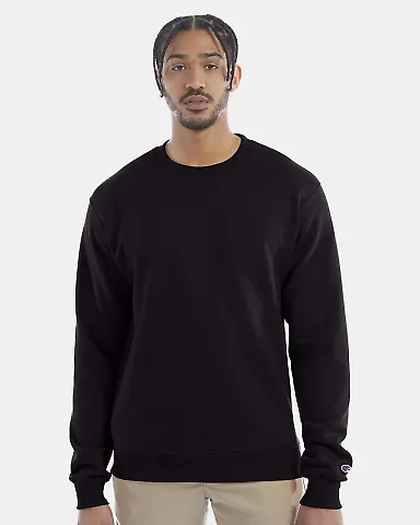 S600 Champion Logo Double Dry Crewneck Pullover sw Black front view