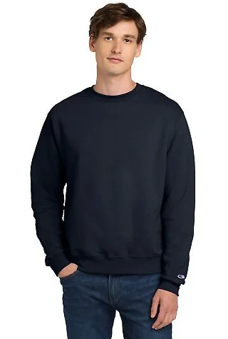 S600 Champion Logo Double Dry Crewneck Pullover sw in Navy front view
