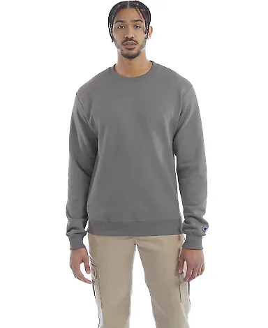 S600 Champion Logo Double Dry Crewneck Pullover sw Stone Grey front view