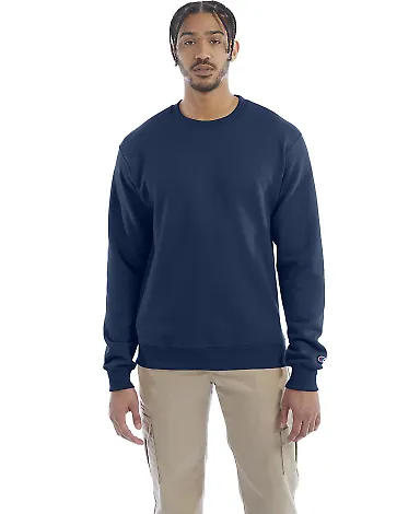 S600 Champion Logo Double Dry Crewneck Pullover sw Late Night Blue front view