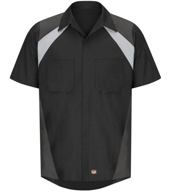 Red Kap SY28 Men's Tri-Color Short Sleeve Shop Shi in Black/ light grey/ charcoal