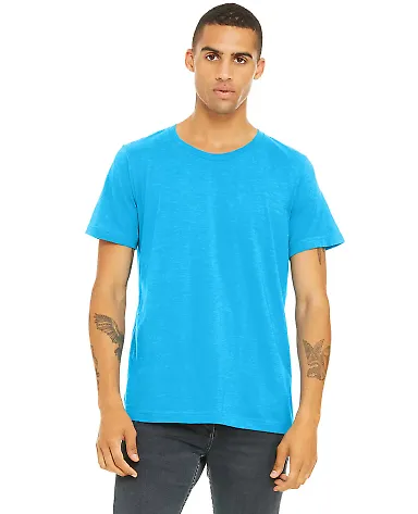 BELLA+CANVAS 3650 Mens Poly-Cotton T-Shirt in Neon blue front view