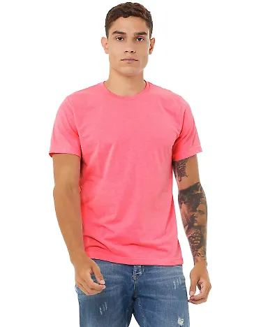 BELLA+CANVAS 3650 Mens Poly-Cotton T-Shirt in Neon pink front view