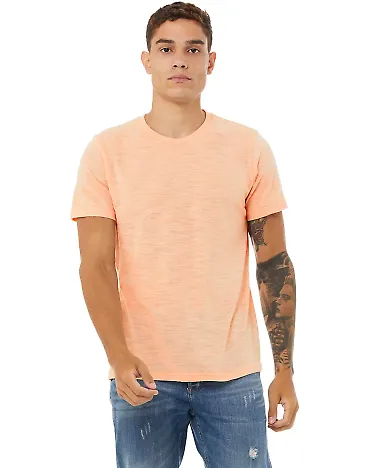 BELLA+CANVAS 3650 Mens Poly-Cotton T-Shirt in Peach slub front view