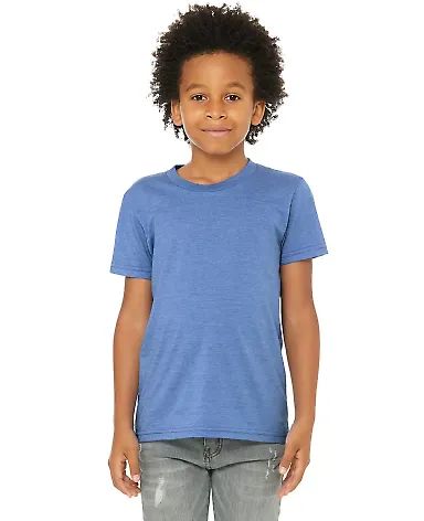 BELLA+CANVAS 3001YCVC Jersey Youth T-Shirt in Hthr colum blue front view