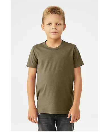 BELLA+CANVAS 3001YCVC Jersey Youth T-Shirt in Heather olive front view