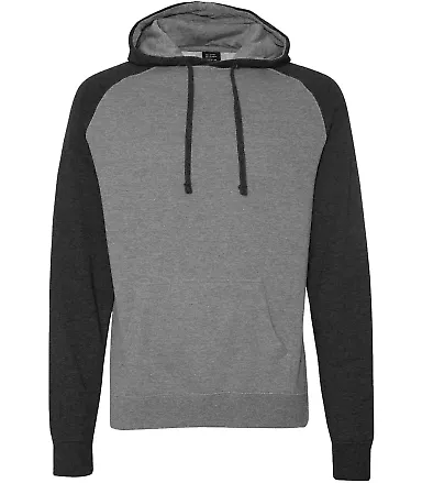 Independent Trading Co. - Raglan Hooded Pullover - Gunmetal Heather/ Charcoal Heather front view