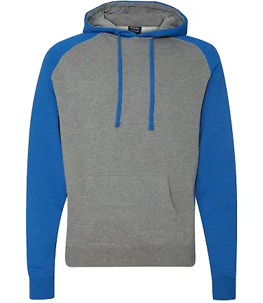 Independent Trading Co. - Raglan Hooded Pullover - Gunmetal Heather/ Royal Heather front view