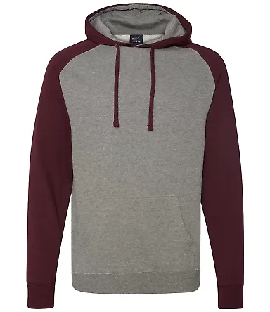 Independent Trading Co. - Raglan Hooded Pullover - Gunmetal Heather/ Burgundy Heather front view