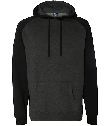 Independent Trading Co. - Raglan Hooded Pullover - Charcoal Heather/ Black front view