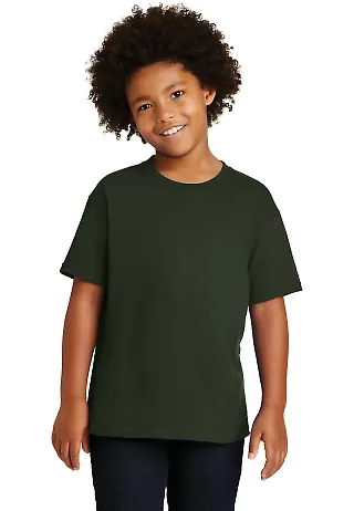 Gildan 5000B Heavyweight Cotton Youth T-shirt  in Forest green front view