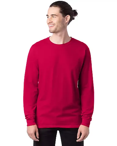 5286 Hanes® Heavyweight Long Sleeve T-shirt in Athletic crimson front view