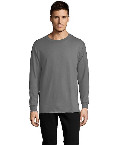 5286 Hanes® Heavyweight Long Sleeve T-shirt Smoke Grey front view