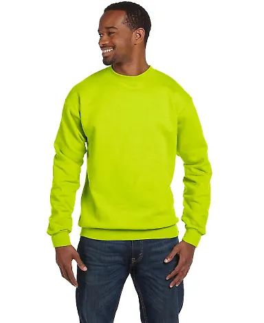 Hanes P160 ecosmart crewneck sweatshirt Safety Green front view