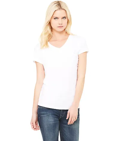 BELLA 6005 Womens V-Neck T-shirt in White front view