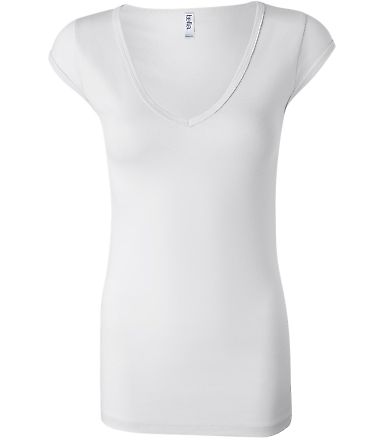 BELLA 8705 Ladies' Sheer Rib V-Neck T-shirt WHITE front view